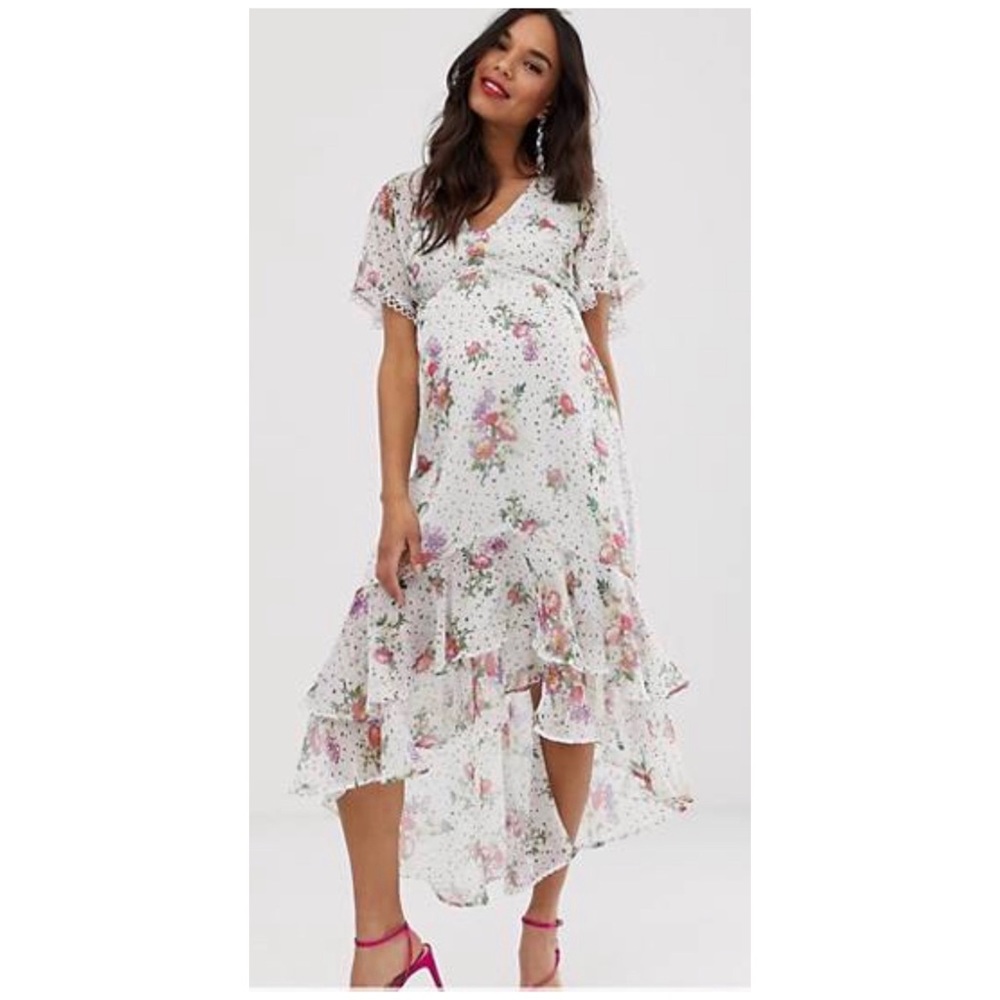 Contemporary ivory floral polka dot dress